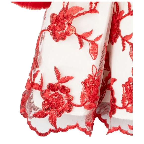 Red and White Floral Dress with Jacket - Picture 4 of 7